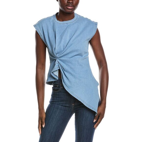 Gracia Tops - Gracia Womens Sleeveless Side Drape Top, Blue